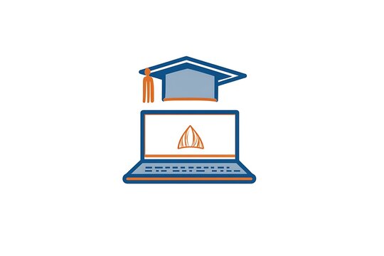 E learning symbol with graduation cap on laptop screen representing online education and digital learning technology
