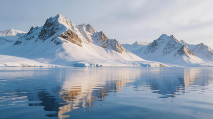 Arctic Snow-Covered Mountains with Reflecting Water