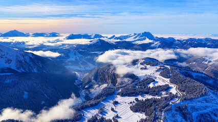 Obraz premium Winter Aerial View Above Cloud Inversion, French Alps