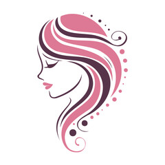 Beautiful Woman Face with Flowing Hair Vector Illustration Beauty Salon Logo Design