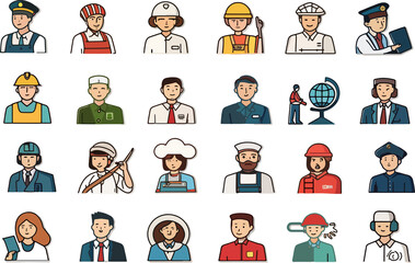 Diverse Professions and Occupations Flat Avatar Icon Set Vector Illustration