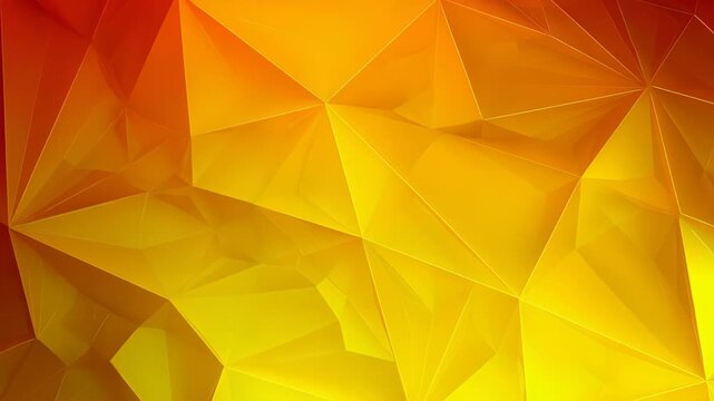 Vibrant geometric abstract background featuring a dynamic blend of orange, yellow, and red polygonal shapes. Modern low poly design creates a sense of energy and movement