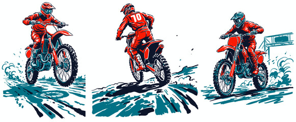 Extreme motocross sport vector illustration. Dirt bike racing graphic. Off-road motorcycle adventure. Rider in action. Speed and power artwork. © Babski