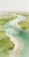 Serene River Meandering Through Green Marshland