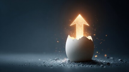 glowing orange arrow emerging from cracked eggshell