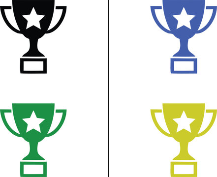 trophy cup icon isolated on white background, vector illustration of award with star for success, victory, and achievement in colorful flat solid styles.