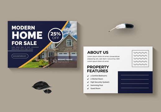 Modern Home For Sale Real Estate Postcard Template Design
