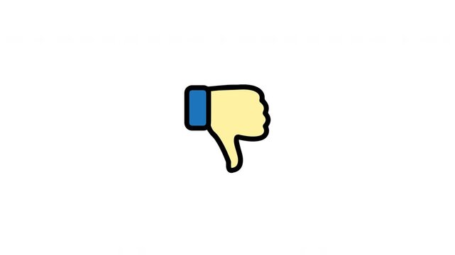 Animated thumbs down gesture symbolizing dislike or negative feedback. Perfect for rating systems, reviews, social media reactions, and interactive app interfaces. Clean vector loop.