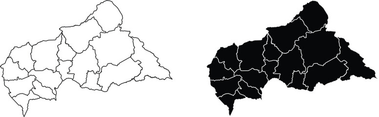 Fototapeta premium Central African Republic map with internal divisions outline and silhouette