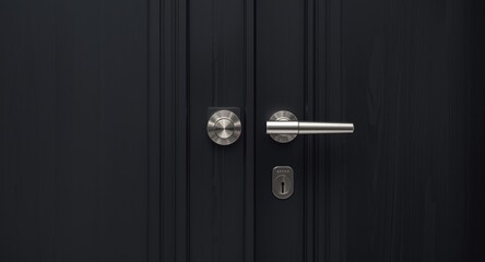 Secure apartment entry with contemporary door featuring sleek metal handle and lock