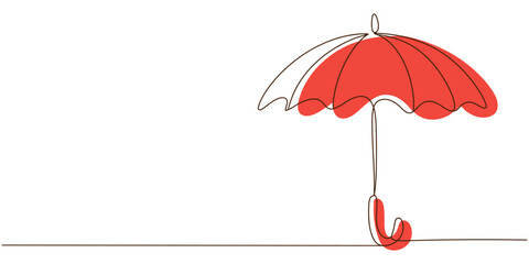 Minimalist continuous one line drawing of umbrella connected to heart symbol representing love and protection. Single line art. Editable stroke. Doodle hand drawn vector illustration © JCS Graphic Design 