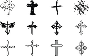 Christian cross collection design set vector illustration