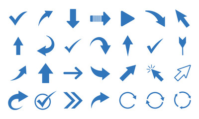 Blue bandel arrow and checkmark vector icon pack