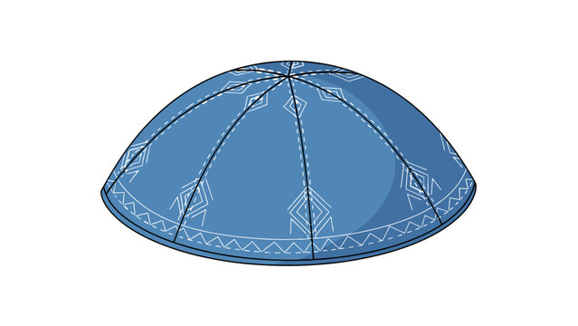 Blue Jewish Kippah with Traditional Patterns - Religious Headwear Illustration