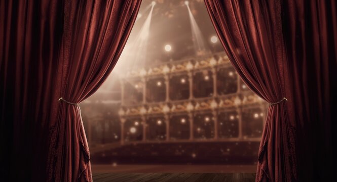 The fabric curtain pulls back introducing the opening scene