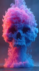Neon Smoke Skull Sculpture