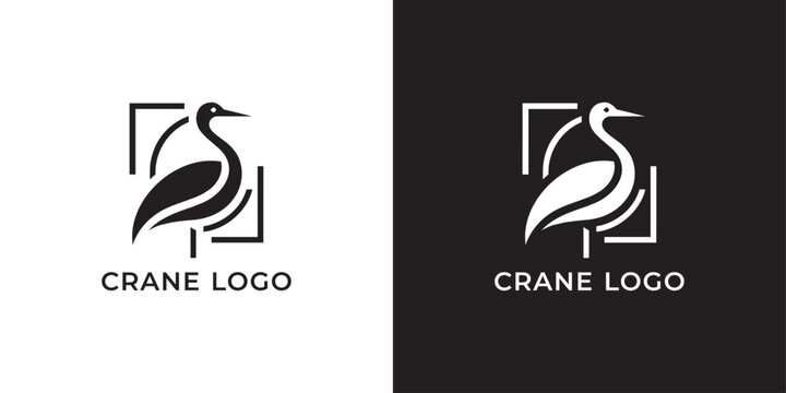 Crane Bird Logo Vector Minimalist Black and White Elegant Animal Emblem Modern Branding Design Template Illustration