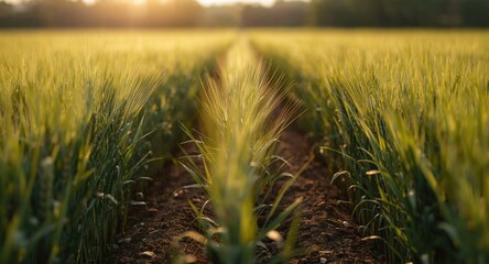 Fototapeta premium Wheat agriculture benefiting from organic manure soil treatment