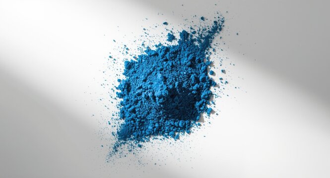 Blue spirulina powder detailed close up on a white backdrop
