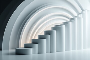 Fototapeta premium A futuristic white archway with cylindrical pillars in a modern architectural design