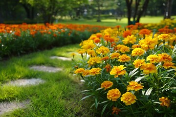 Golden Sunshines of the Garden: Vibrant Marigolds in Full Bloom