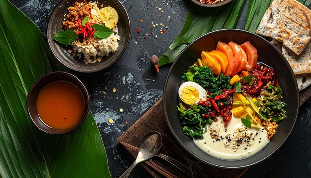 Exotic Sri Lankan Pittu Breakfast with Sambal and Rice.