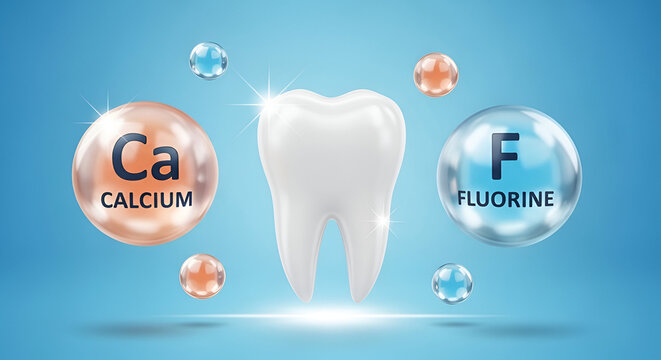 Healthy tooth with calcium and fluorine for strong dental health