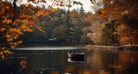 Fototapeta premium Nature loverâ€™s paradise at the forest lake with peaceful vibes