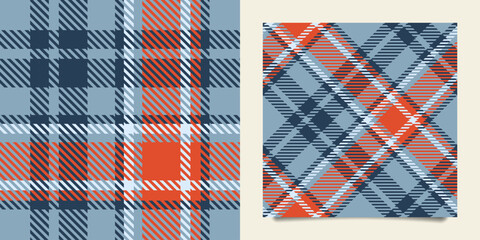 Fototapeta premium Modern slate blue and vibrant orange geometric plaid design