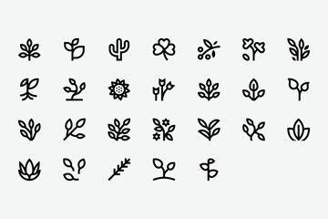 Obraz premium Plants Line Icon Set