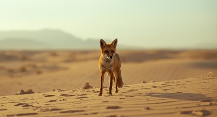 Obraz premium Alert fox standing quietly on desert sand expanse