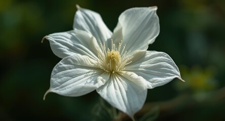 Obraz premium Natural closeup of a white clematis flowerhead highlighting floral symmetry