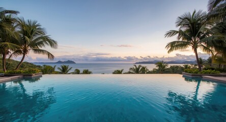 Quiet tropical setting with a palm-lined infinity pool and crystal clear tranquil waters