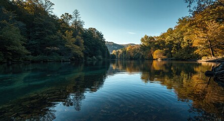Obraz premium Picturesque river environment with calm water and vibrant nature