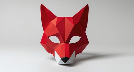 Obraz premium Modern geometric red fox paper mask with striking angular contours