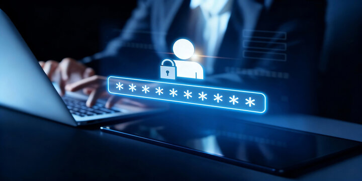 User authentication and password protection concept showing secure login, privacy safeguard, data protection, access control,digital identity verification cyber security defocused