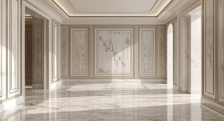 Fototapeta premium Refined room interior with marble decorations and unoccupied floor space