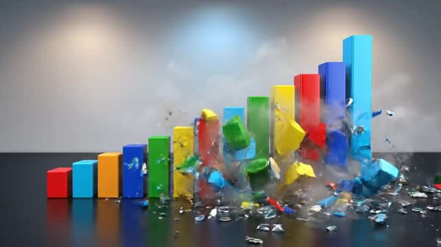 Bar Chart Collapsing, Symbolizing Economic Downturn and Financial Crisis