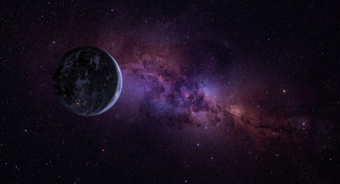 multicolored planet vista with bright star field in outer space