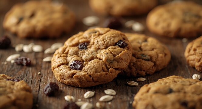 Wholesome snack cookies featuring whole grain oats and raisins