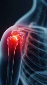 Anatomical shoulder joint with inflammation highlight