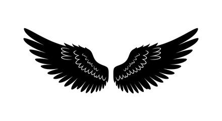 Obraz premium Elegant Black Angel Wings Icon with White Feather Details - Symbolizing Freedom, Heaven, and Protection