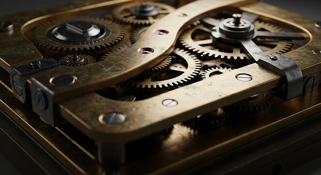 Close up of mechanical clockwork mechanism