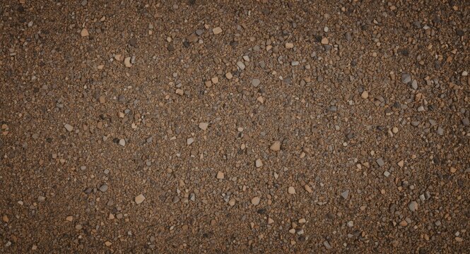 detailed closeup of textured soil with embedded small rocks and gravel in soft brown colors copy space