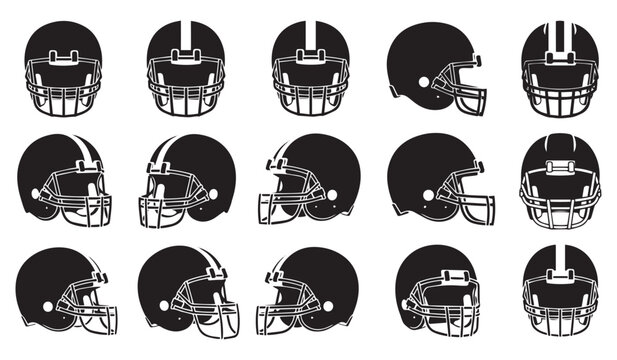 Collection of Black American Football Helmets with Stripes, Showing Variety and Team Spirit
