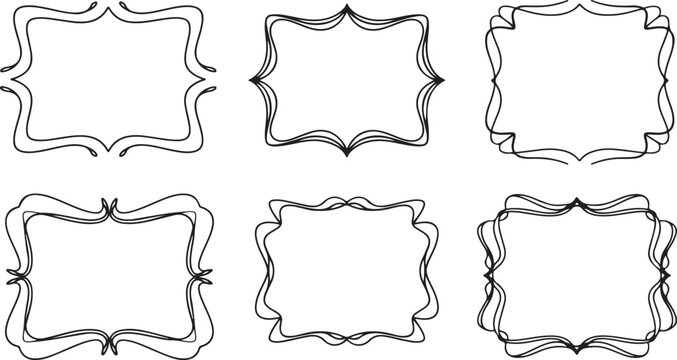 Collection of six ornate square frames with wavy borders