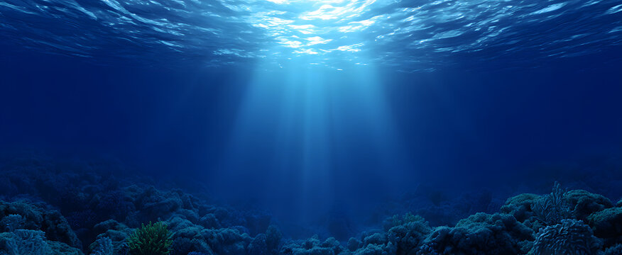 The deep ocean blue evokes a serene and expansive underwater environment.