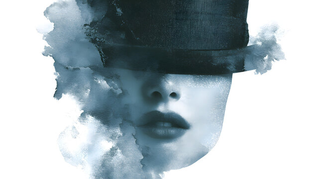 Abstract portrait of a woman with a hat