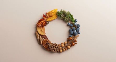 Obraz premium Ring-Shaped Design Combining Four Seasonal Elements into a Year Symbol