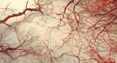 Scattered bare branches on a smooth neutral background with soft lighting